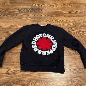 Eleven Paris Black Crewneck Sweater with Red and White Design